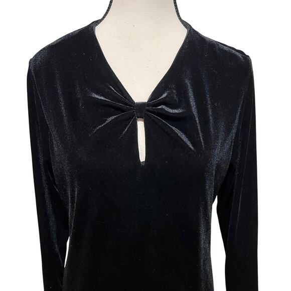 J. McLaughlin Black Ellie Velour A-Line Shift Dress Knot Ruched V-Neck Size M - Picture 3 of 11